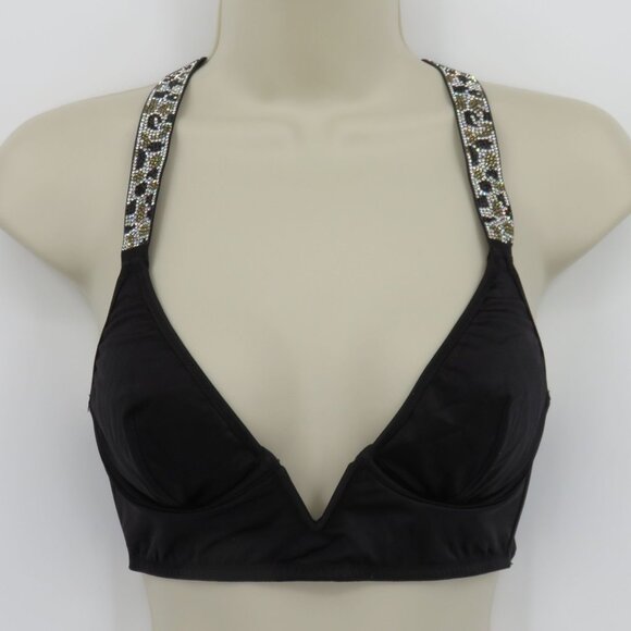 Victorias Secret Small Deep V Black Animal Rhinestone Bralette Bra Underwire - Picture 14 of 15